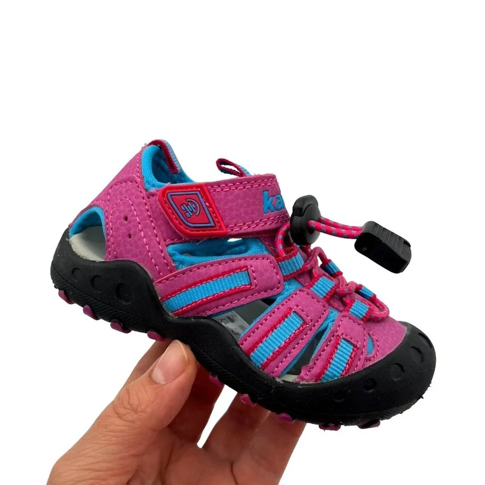 Kamik Baby Infant Girls Sport Sandals Size 4 Pink Light Blue Slip on Water Shoes